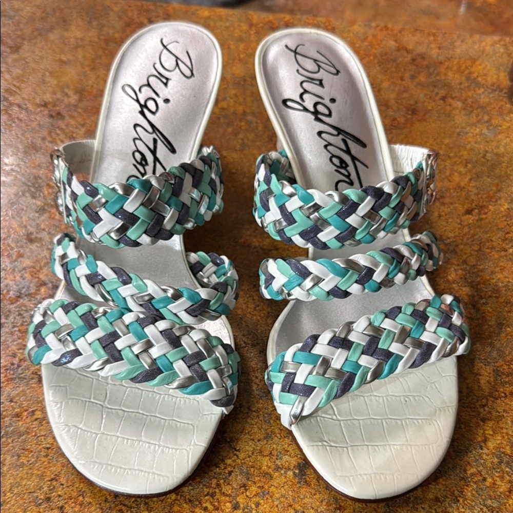 Brighton Green and Gray Sandals with Woven Straps